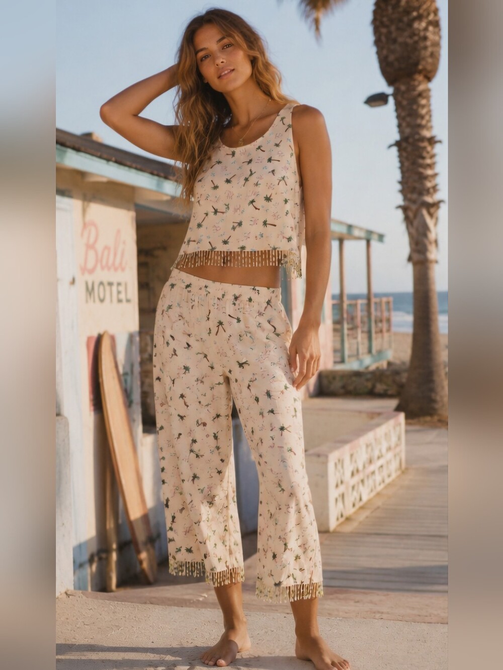 Vintage Key Lime Pie Beaded Fringe Capri Set
